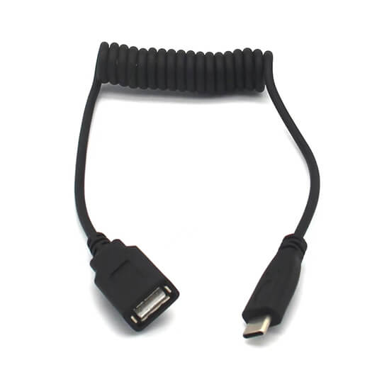 TYPE C Male to USB A Female OTG Spiral Cable 1 Meter Length