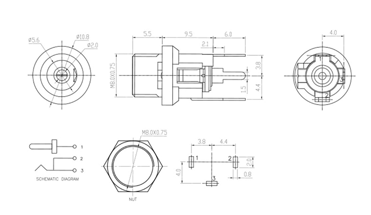 5.5MM*2.1MM  Panel Mount DC Power Jack