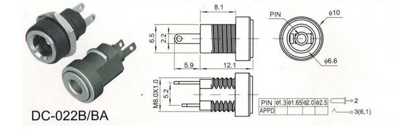 5.5*2.1MM or 2.5MM Panel Mount DC Power Jack