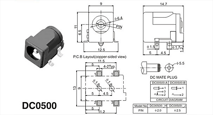 5.5*2.1MM or 2.5MM SMT DC Power Jack
