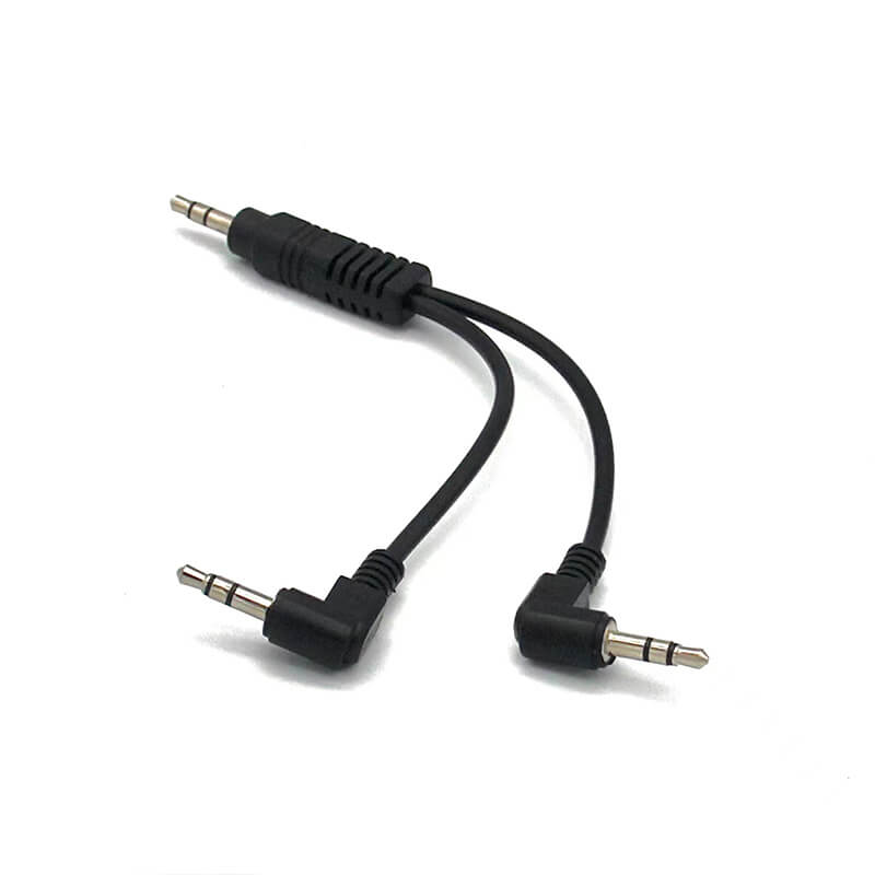 3.5MM  3Pole Male to Dual 3.5MM  3Pole Male Right Angle Connector Audio Cable
